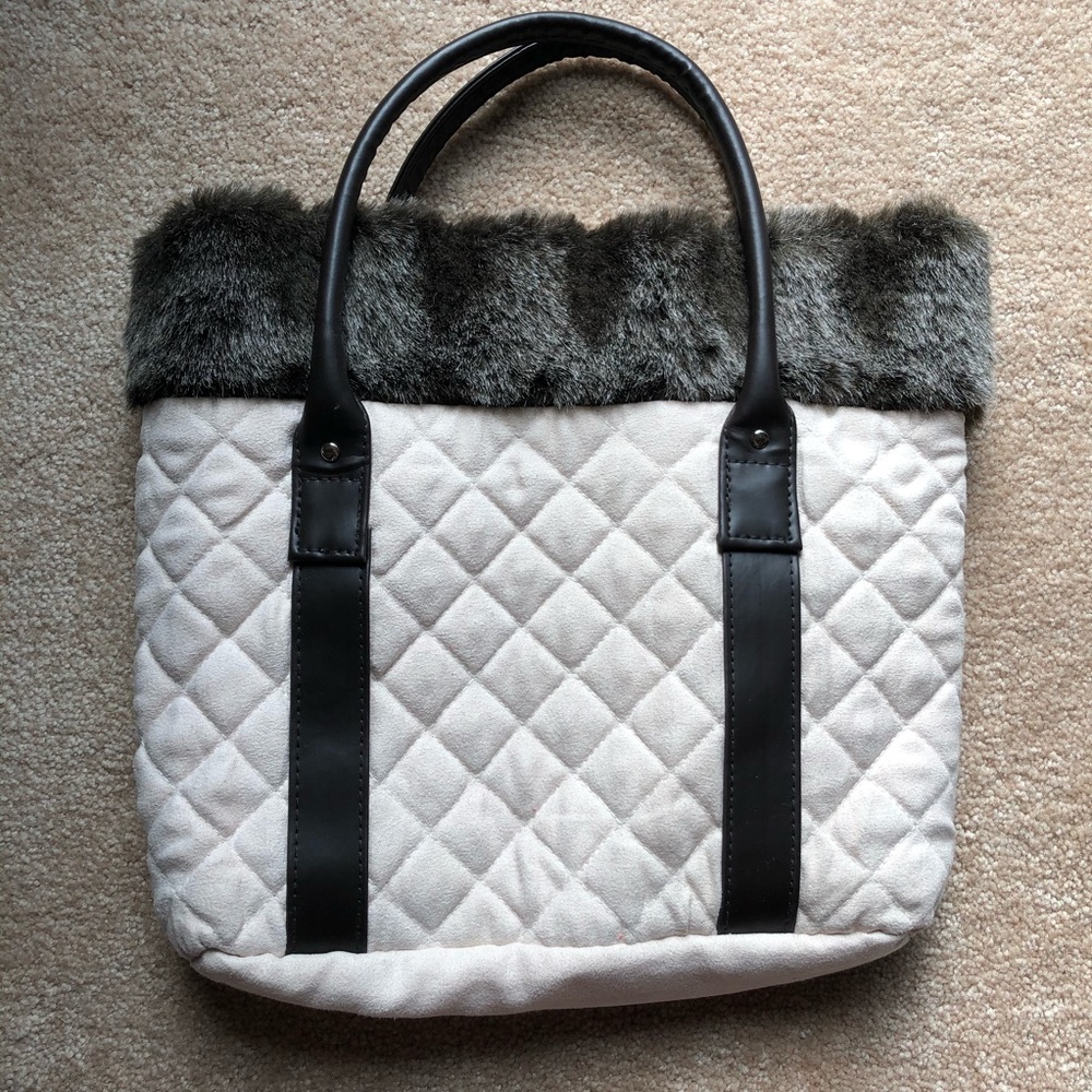 Faux fur and faux suede handbag